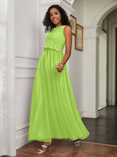 A-Line Jewel Neckline Tulle Dress Lime Green
