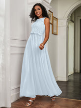A-Line Jewel Neckline Tulle Dress Mist