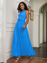 A-Line Jewel Neckline Tulle Dress Ocean Blue