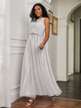A-Line Jewel Neckline Tulle Dress Silver