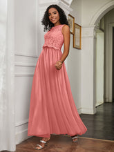 A-Line Jewel Neckline Tulle Dress Sunset