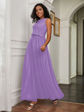 A-Line Jewel Neckline Tulle Dress Tahiti