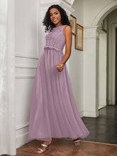 A-Line Jewel Neckline Tulle Dress Vintage Mauve
