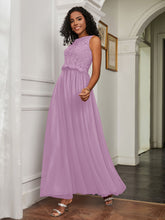 A-Line Jewel Neckline Tulle Dress Wisteria