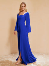A-Line Pleated Chiffon Dress with Flutter Sleeves Royal Blue