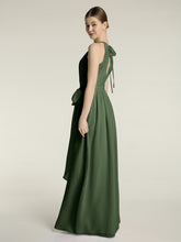 Halter Chiffon Dress with Bow Sash Olive Green