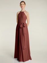 Halter Chiffon Dress with Bow Sash Terracotta