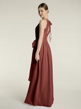 Halter Chiffon Dress with Bow Sash Terracotta