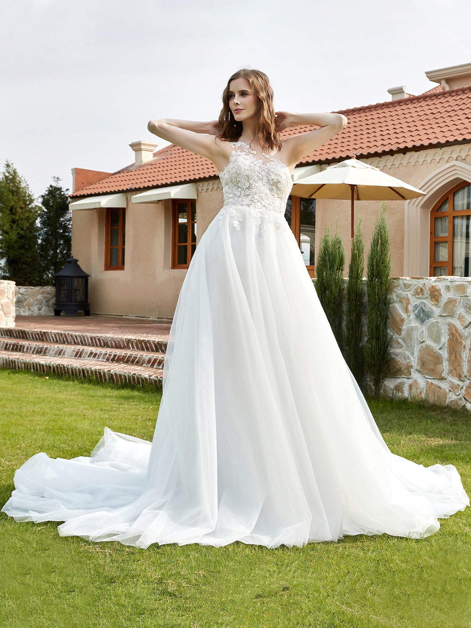 Everlasting beauty lace shop back chiffon gown