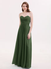 Long Chiffon Strapless Dresses with Sweetheart Olive Green