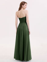 Long Chiffon Strapless Dresses with Sweetheart Olive Green