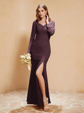 Long Sleeves Mermaid Chiffon Gown with Slit Cabernet