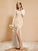 Long Sleeves Mermaid Chiffon Gown with Slit Champagne
