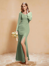 Long Sleeves Mermaid Chiffon Gown with Slit Dusty Sage