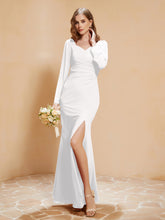 Long Sleeves Mermaid Chiffon Gown with Slit Ivory