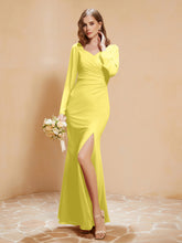 Long Sleeves Mermaid Chiffon Gown with Slit Lemon