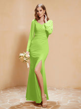 Long Sleeves Mermaid Chiffon Gown with Slit Lime Green