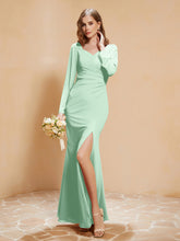 Long Sleeves Mermaid Chiffon Gown with Slit Mint Green