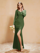 Long Sleeves Mermaid Chiffon Gown with Slit Moss
