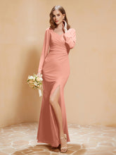 Long Sleeves Mermaid Chiffon Gown with Slit Papaya