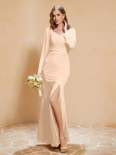 Long Sleeves Mermaid Chiffon Gown with Slit Peach