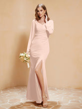 Long Sleeves Mermaid Chiffon Gown with Slit Pearl Pink