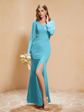 Long Sleeves Mermaid Chiffon Gown with Slit Pool