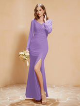Long Sleeves Mermaid Chiffon Gown with Slit Tahiti