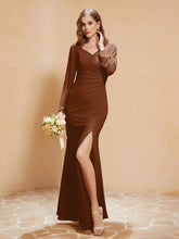 Long Sleeves Mermaid Chiffon Gown with Slit Terracotta