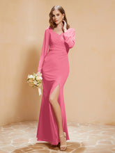 Long Sleeves Mermaid Chiffon Gown with Slit Watermelon