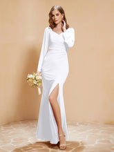 Long Sleeves Mermaid Chiffon Gown with Slit White