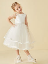Simple Ruched Satin Tulle Tank Flower Girl Dress