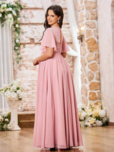 Elegant A-line V-neck Cap Sleeves Empire Chiffon Maxi Dresses Dusty Rose