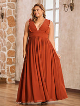 Sleeveless Long Gown with Plunging V Neck Rust