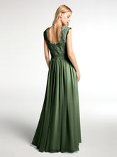 Lace Bodice Chiffon Skirt Long Dresses Olive Green