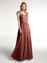 Lace Bodice Chiffon Skirt Long Dresses Terracotta