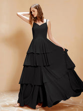Boho Long Chiffon Gown with Ruffles Black
