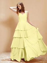 Boho Long Chiffon Gown with Ruffles Daffodil