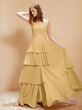 Boho Long Chiffon Gown with Ruffles Gold