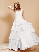 Boho Long Chiffon Gown with Ruffles Ivory