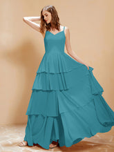 Boho Long Chiffon Gown with Ruffles Jade