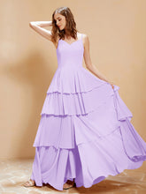 Boho Long Chiffon Gown with Ruffles Lilac
