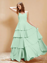 Boho Long Chiffon Gown with Ruffles Mint Green