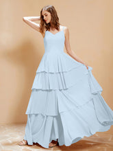 Boho Long Chiffon Gown with Ruffles Mist