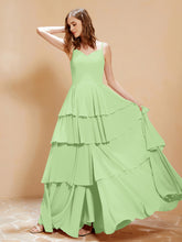 Boho Long Chiffon Gown with Ruffles Sage