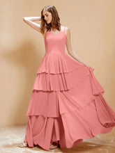 Boho Long Chiffon Gown with Ruffles Sunset