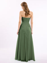 Sweetheart Chiffon Long DressES with Zipper Back Olive Green