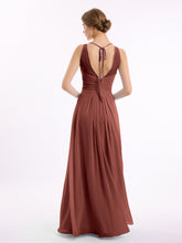 Full Length Chiffon Gowns with Illusion Neck Terracotta