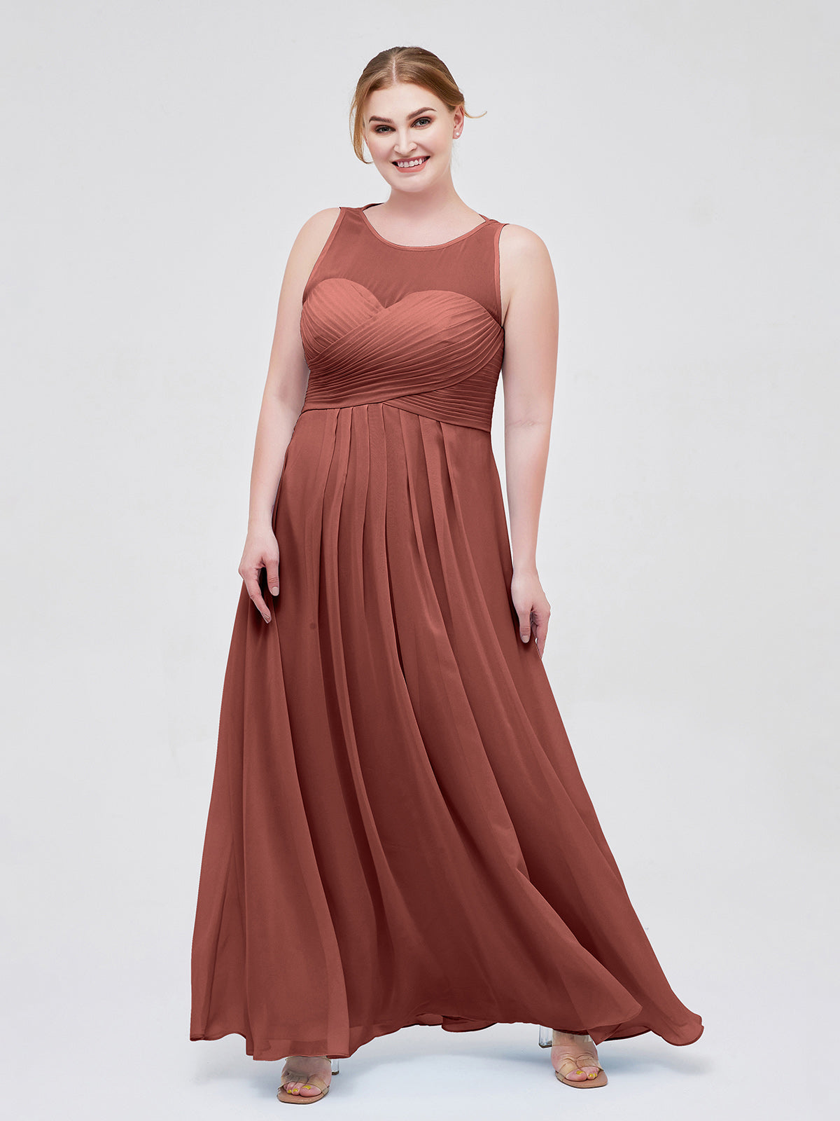 BABARONI Chiffon Terracotta Bridesmaid Dresses Empire Scoop Floor-length  Sleeveless  BABARONI UK