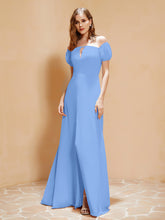 Half Sleeves Long Gown with Slit Blue